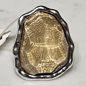 NWT - Amber Colored Acrylic  Cabechon Silvertone Adjustable Ring